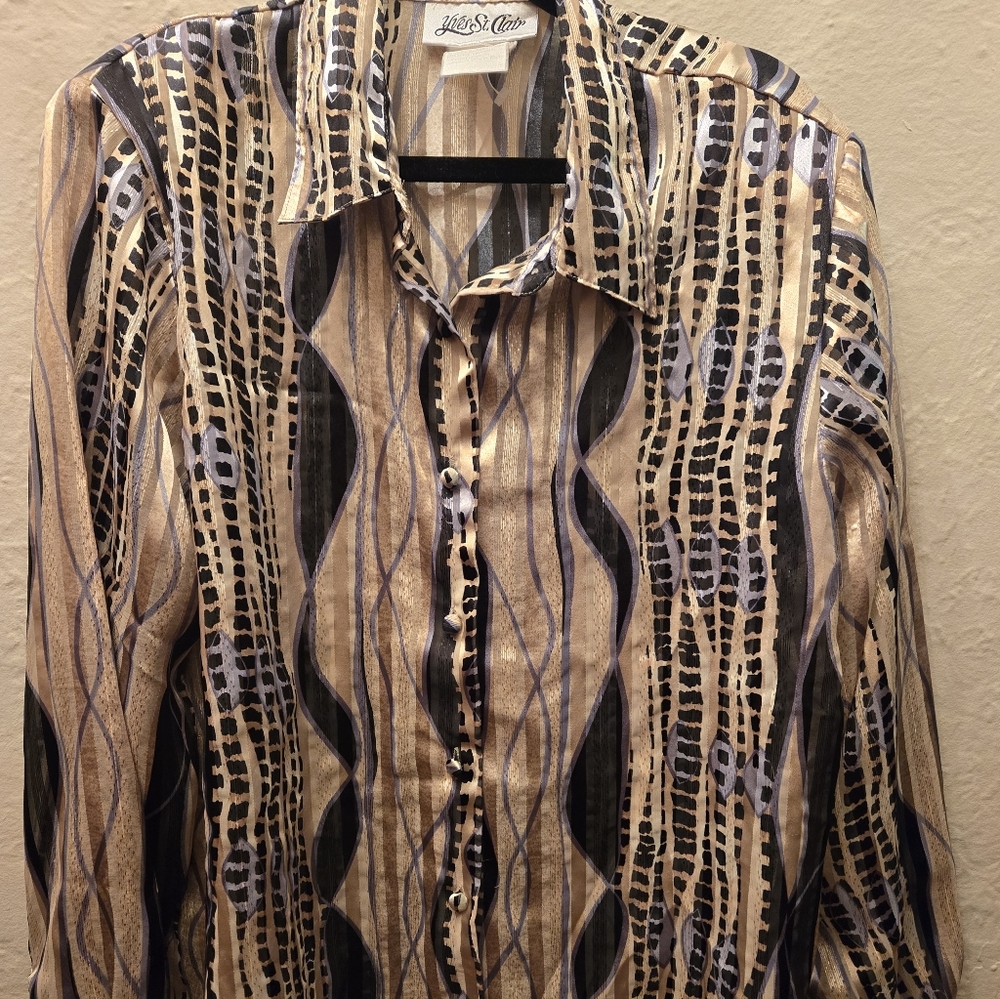 Y2K Sheer Abstract Animal Print Button Up Blouse Yves St Clair L - Picture 2 of 10